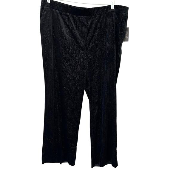 Vince Camuto NWT Women 2X Black Metallic Velvet High Rise Wide Leg Pants Regency - Picture 1 of 6